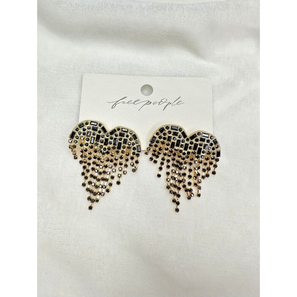 NEW Free People Hearts On Fire Dangle Earrings Rhinestones Fringe Bling Formal
